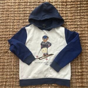 Polo Ralph Lauren Polo Bear Ski Hoodie Youth L (14–16) White Navy Blue